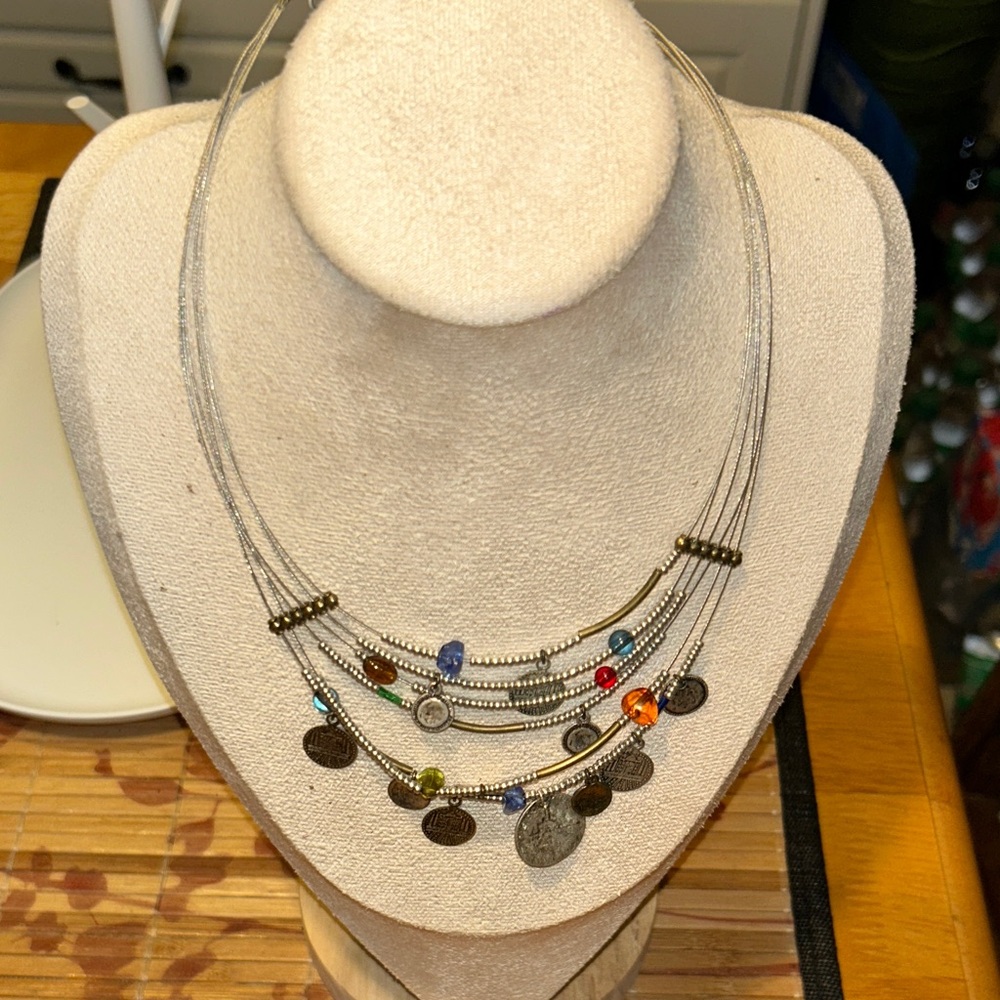 Chico's Silver Multi-Color Charm Necklace